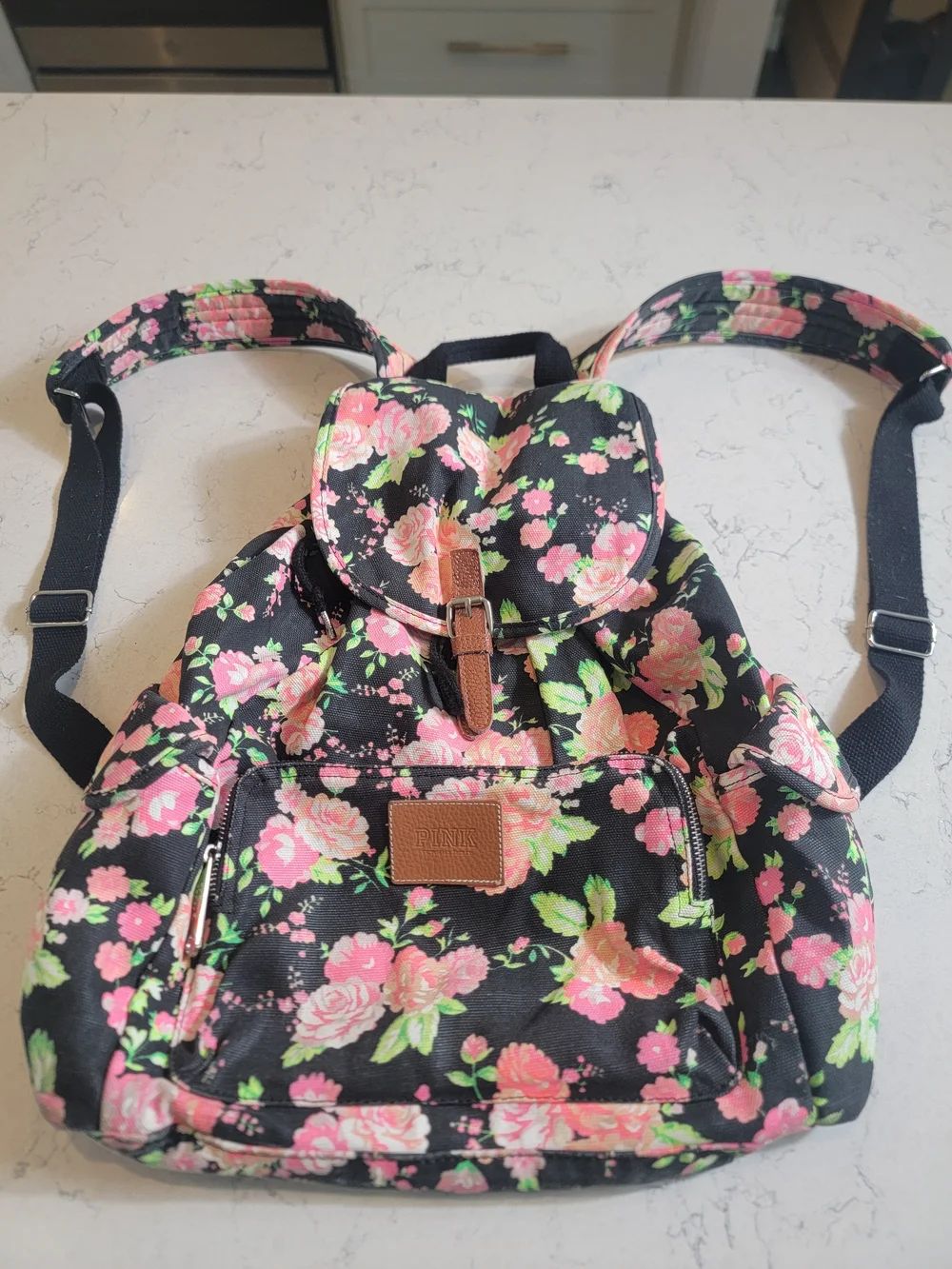 PINK Victoria's Secret Floral Backpack Y2K Canvas back to School